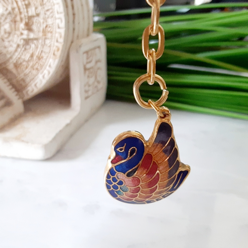 Cloisonne Swan Bag Charm Key Chain